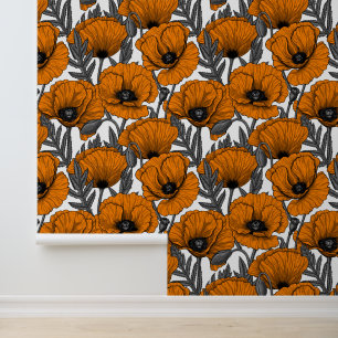 Orange poppies shower curtain wallpaper