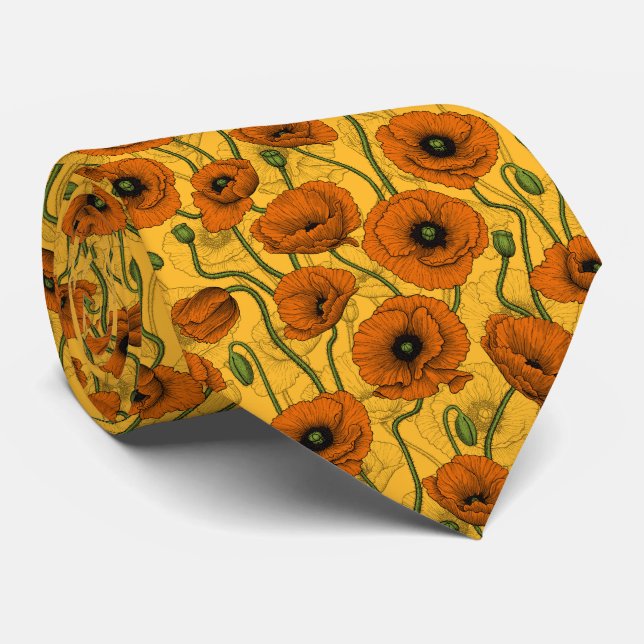 Orange Poppies Tie (Rolled)