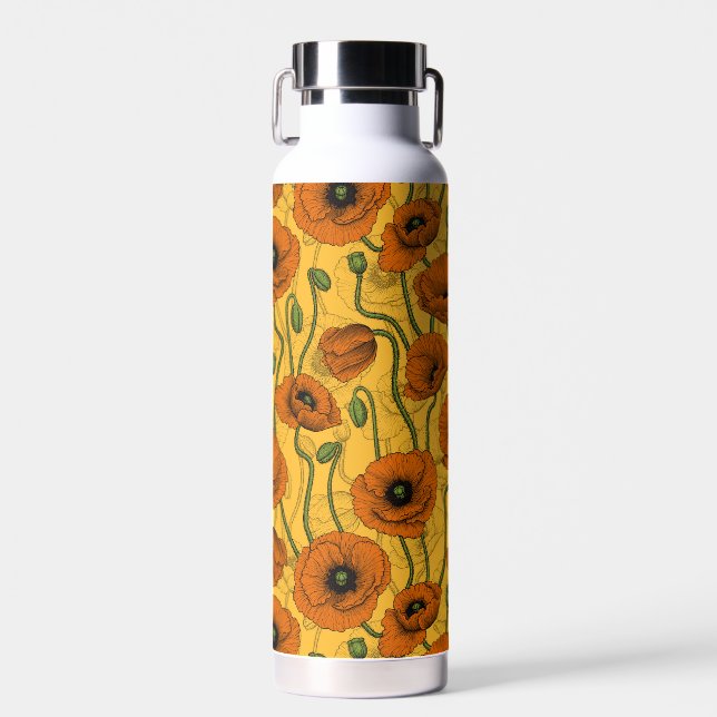 Orange Poppies Water Bottle (Front)