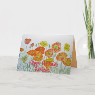 Orange Poppies Watercolor Happy Birthday Card
