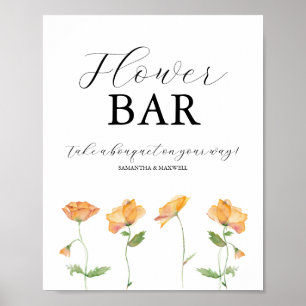 Orange Poppies Wedding Flower Bar Signs
