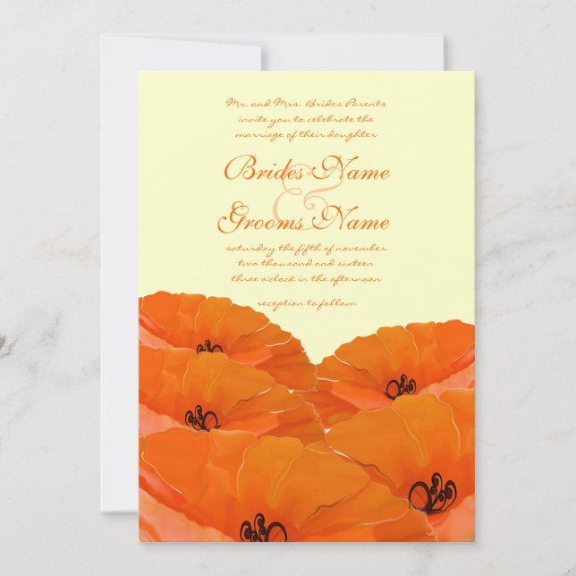 Orange Poppies Wedding Invitation (Front)