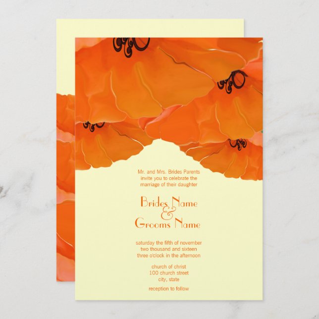 Orange Poppies Wedding Invitation (Front/Back)