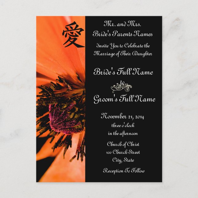 Orange Poppies Wedding Invitations and Favours (Front)