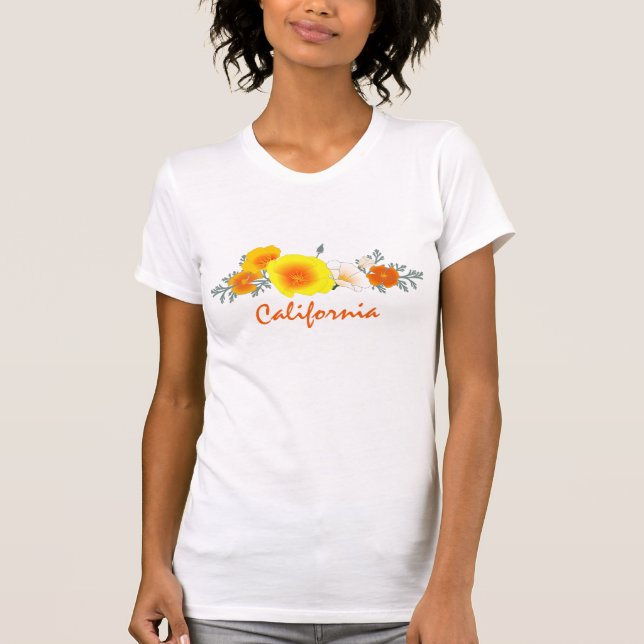 Orange Poppies with California Text T-Shirt (Front)