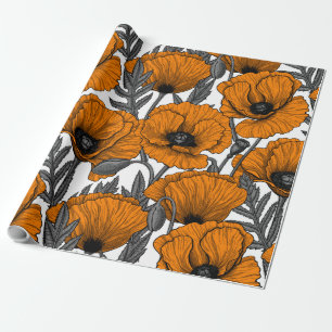 Orange poppies wrapping paper