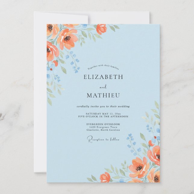 Orange Poppy Cornflower Wedding Invitation (Front)