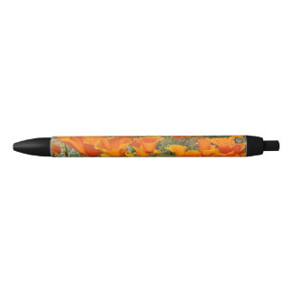 Orange Poppy Field of Flowers Black Ink Pen