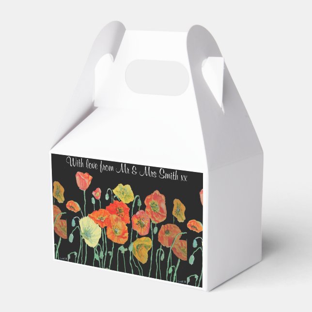 Orange Poppy  Floral Wedding Cake Favour Box (Front Side)