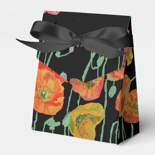 Orange Poppy  Floral Wedding Cake Favour Box (Front Side)