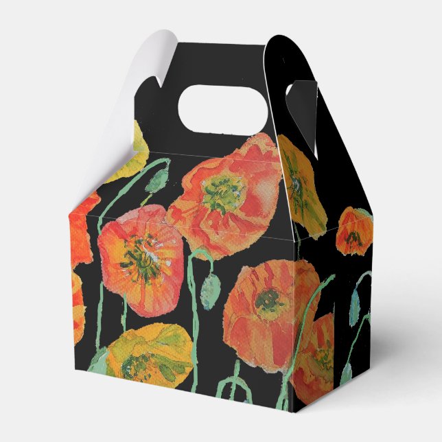 Orange Poppy  Floral Wedding Cake Favour Box (Front Side)
