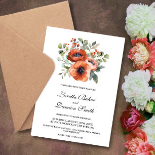 Orange Poppy Floral Wedding Invitation