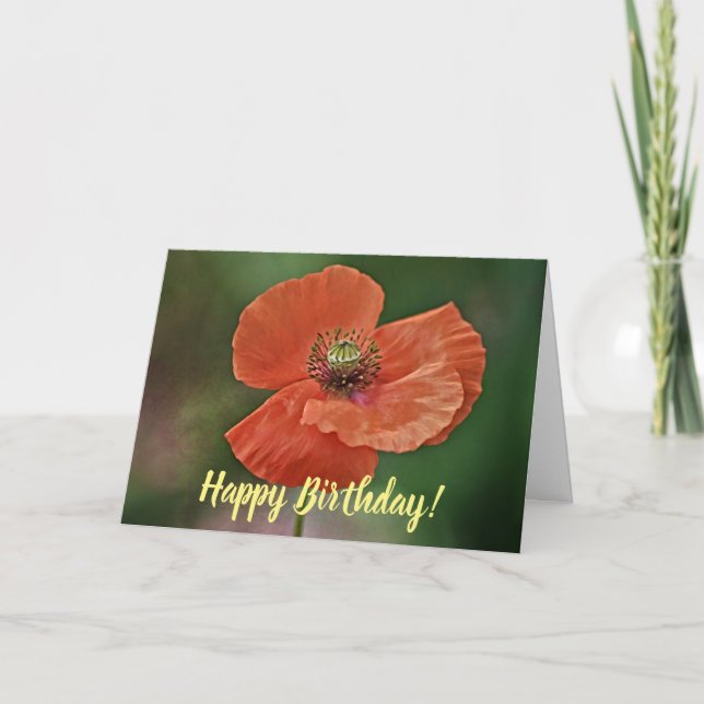 Orange Poppy Flower Birthday Card (Front)