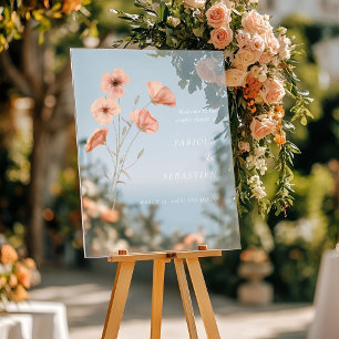 Orange Poppy Flower botanical Wedding Welcome sign