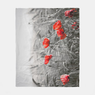 Orange Poppy Flower Field Minimalist Photography  Fleece Blanket