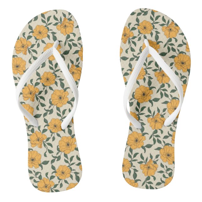 Orange Poppy Flower Pattern Jandals (Footbed)