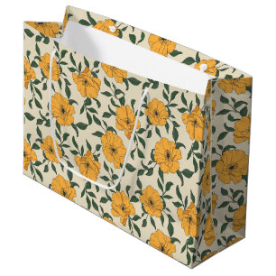 Orange Poppy Flower Pattern Large Gift Bag