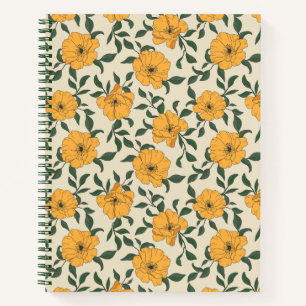 Orange Poppy Flower Pattern Notebook
