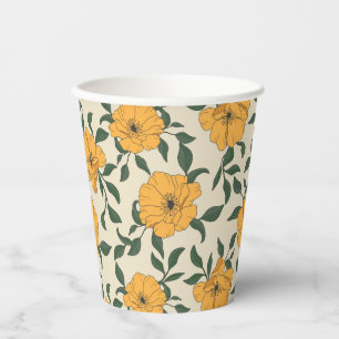 Orange Poppy Flower Pattern Paper Cups