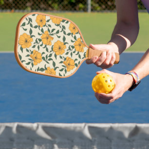 Orange Poppy Flower Pattern Pickleball Paddle