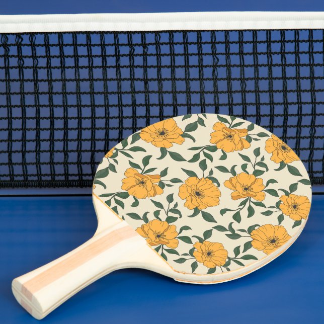 Orange Poppy Flower Pattern Ping Pong Paddle (Insitu)