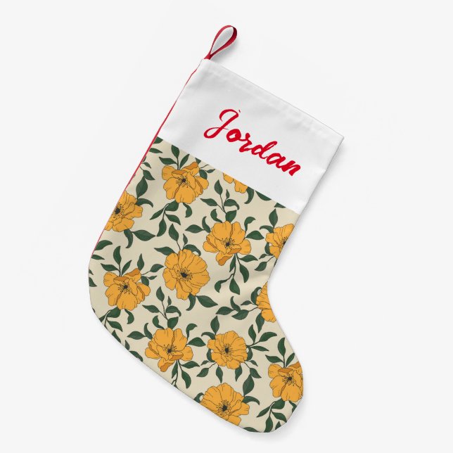 Orange Poppy Flower Pattern Small Christmas Stocking (Front (Hanging))