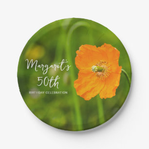 Orange Poppy Flower Photograph 50th Birthday Party Paper Plate