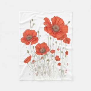 Orange Poppy Flowers Fleece Blanket