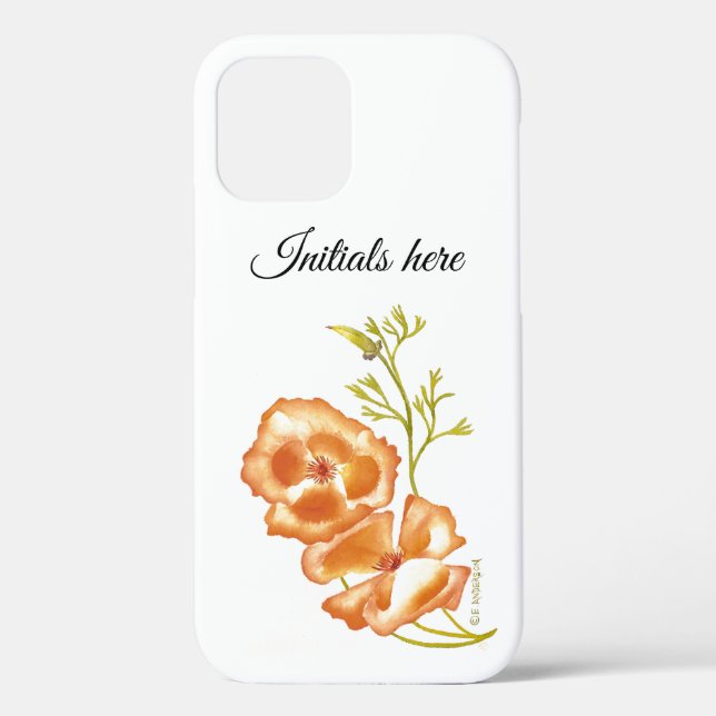 Orange poppy flowers green leaves monogram Case-Mate iPhone case (Back)