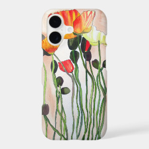 Orange Poppy flowers watercolor art