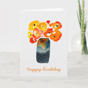 Orange poppy flowers watercolor card