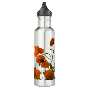 Orange Poppy Flowers Watercolor Floral Designs 710 Ml Water Bottle