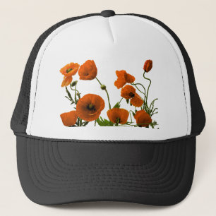 Orange Poppy Flowers Watercolor Floral Patterns Trucker Hat
