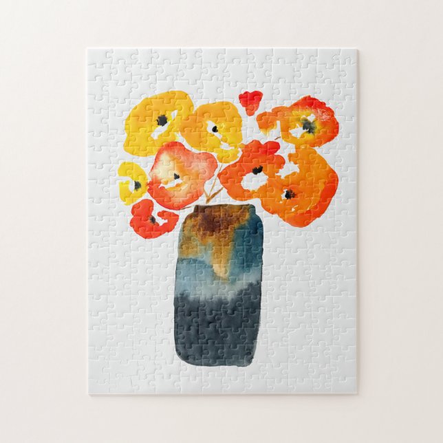 Orange poppy flowers watercolor jigsaw puzzle (Vertical)