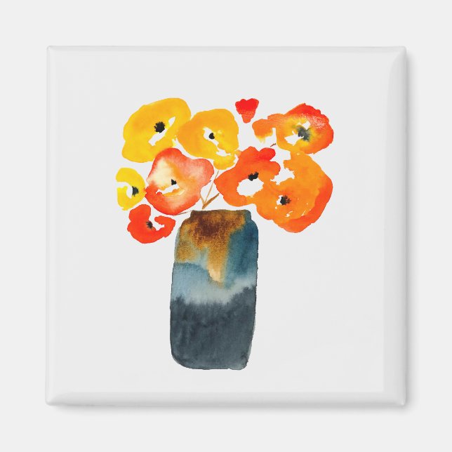 Orange poppy flowers watercolor magnet (Front)