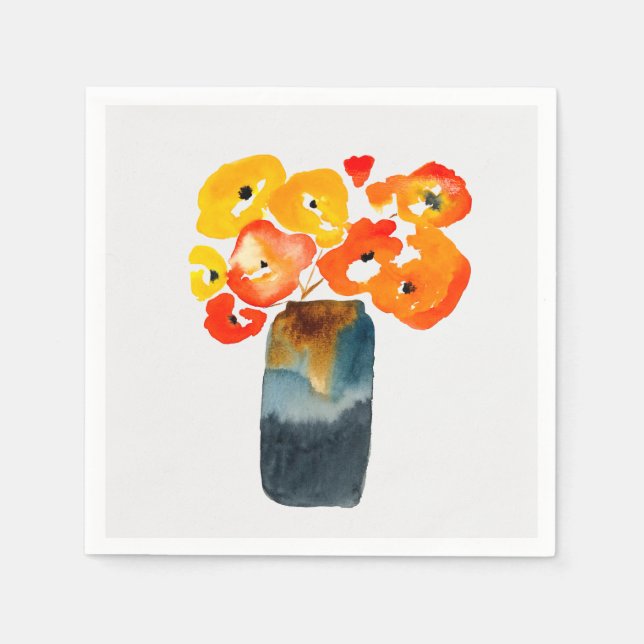 Orange poppy flowers watercolor napkin (Front)