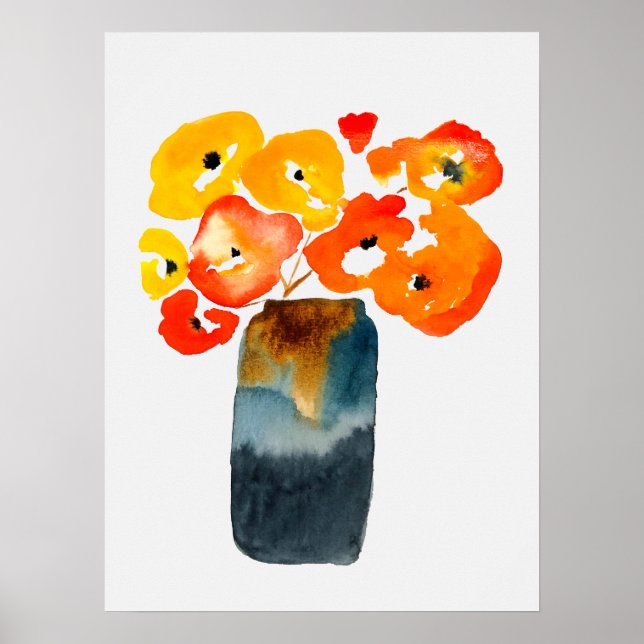 Orange poppy flowers watercolor poster (Front)