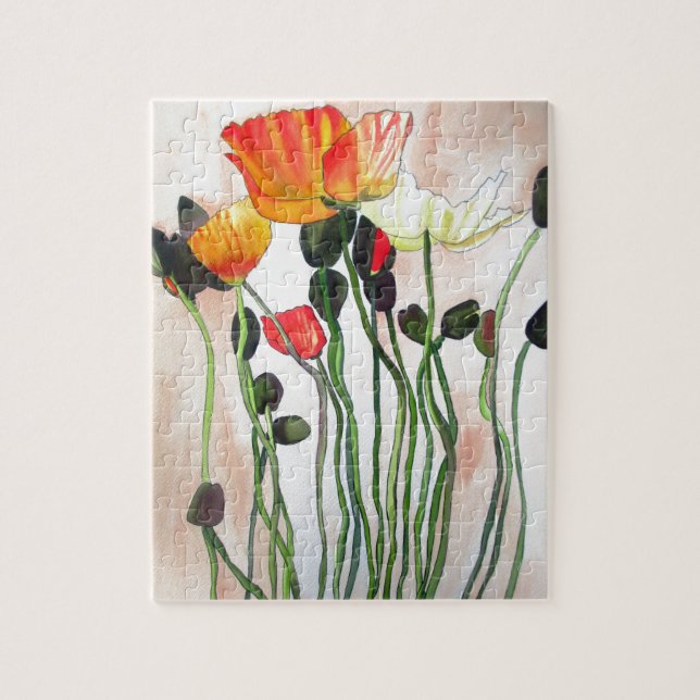 Orange Poppy flowers watercolour painting Jigsaw Puzzle (Vertical)