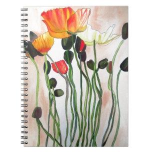 Orange Poppy flowers watercolour painting Spiral Notebook