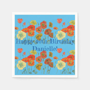 Orange Poppy Happy Birthday Serviette Napkins Blue