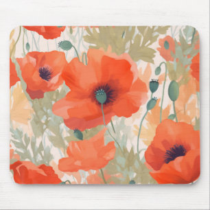 Orange Poppy Meadow Mouse Pad