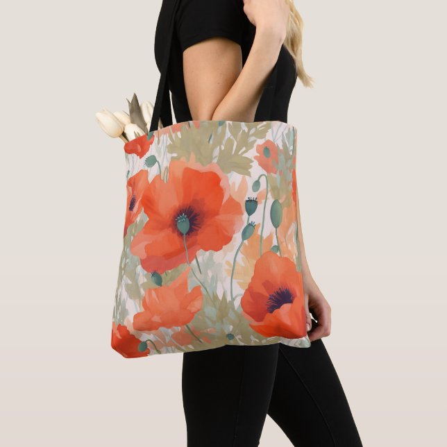Orange Poppy Meadow Tote Bag (Close Up)