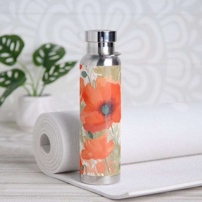 Orange Poppy Meadow Water Bottle (Yoga)