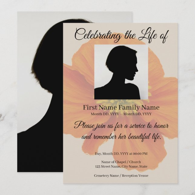 Orange Poppy memorial invitation (Front/Back)