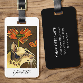Orange poppy Oriental Cat Custom Luggage Tag