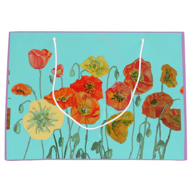 Orange Poppy Poppies Floral Watercolor Gift Bag (Front)
