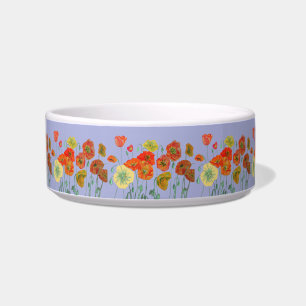 Orange Poppy pretty flowers Purple floral Pet Bowl