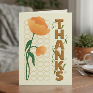 Orange Poppy Style With Bronze Text Thank You Card