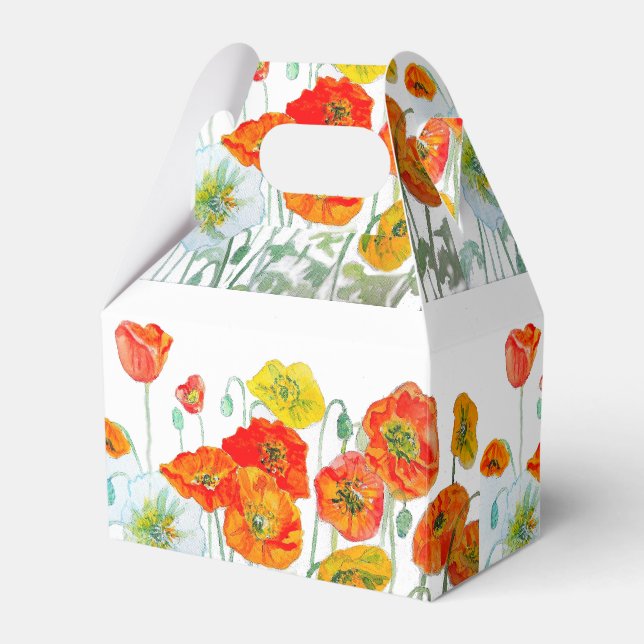 Orange Poppy Wedding Cake Favour Box Floral Flower (Front Side)