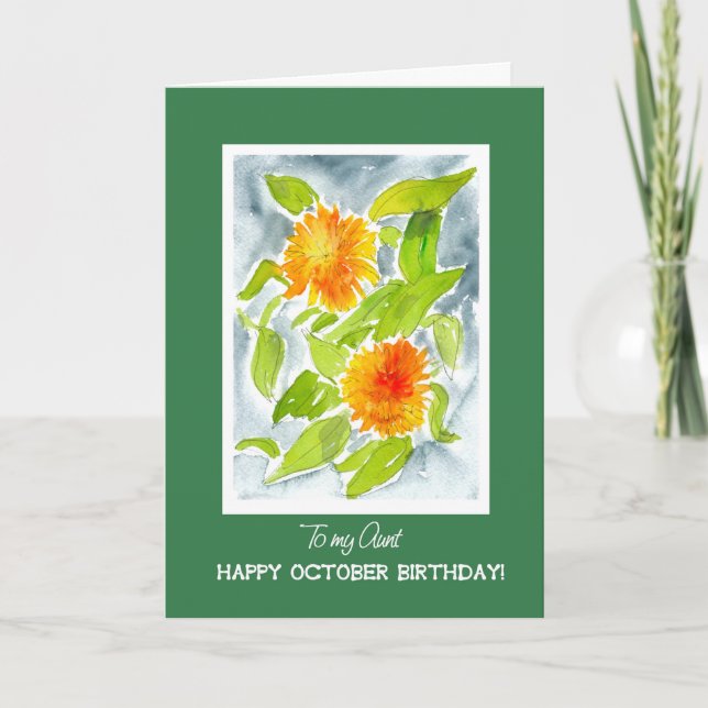 Orange Pot Marigolds for Aunt October Birthday Card (Front)